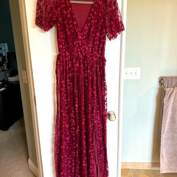 Baltic Born Marseille Embossed Maxi Dress in Cranberry - Picture 7 of 7